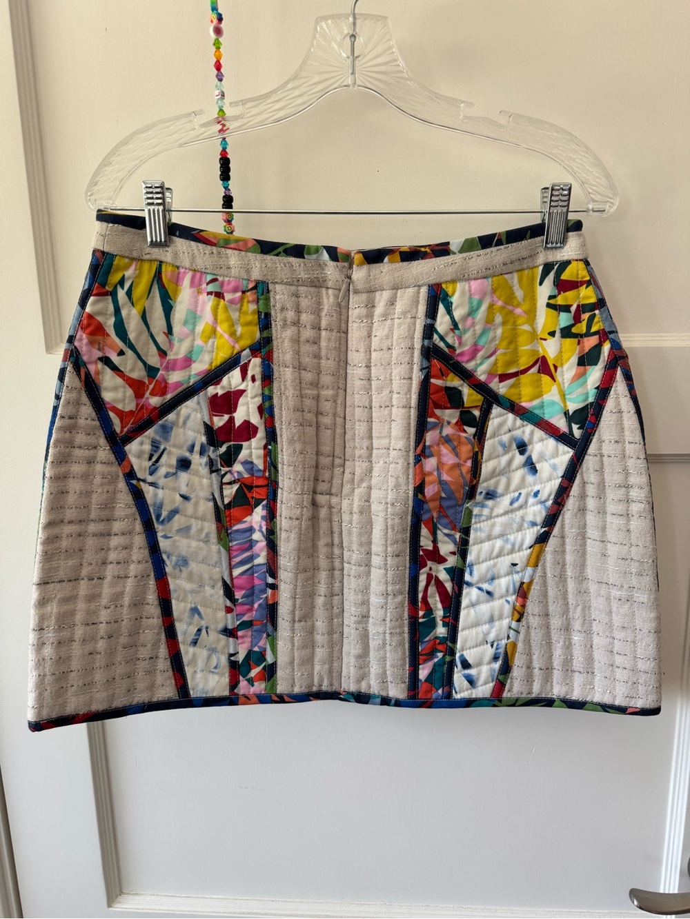 BCBGMaxAzria Quilted Mini Skirt with Multi-Color Floral Panels - Picture 2 of 3